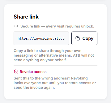 The Share link card with the permalink and Copy button